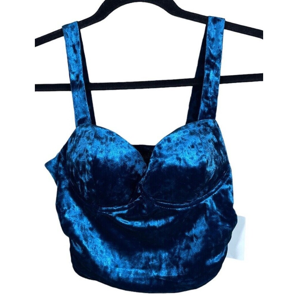 Velvet Crop Top Meraki Cruzin Festival Teal Blue Bralette‎ Size Small NWT